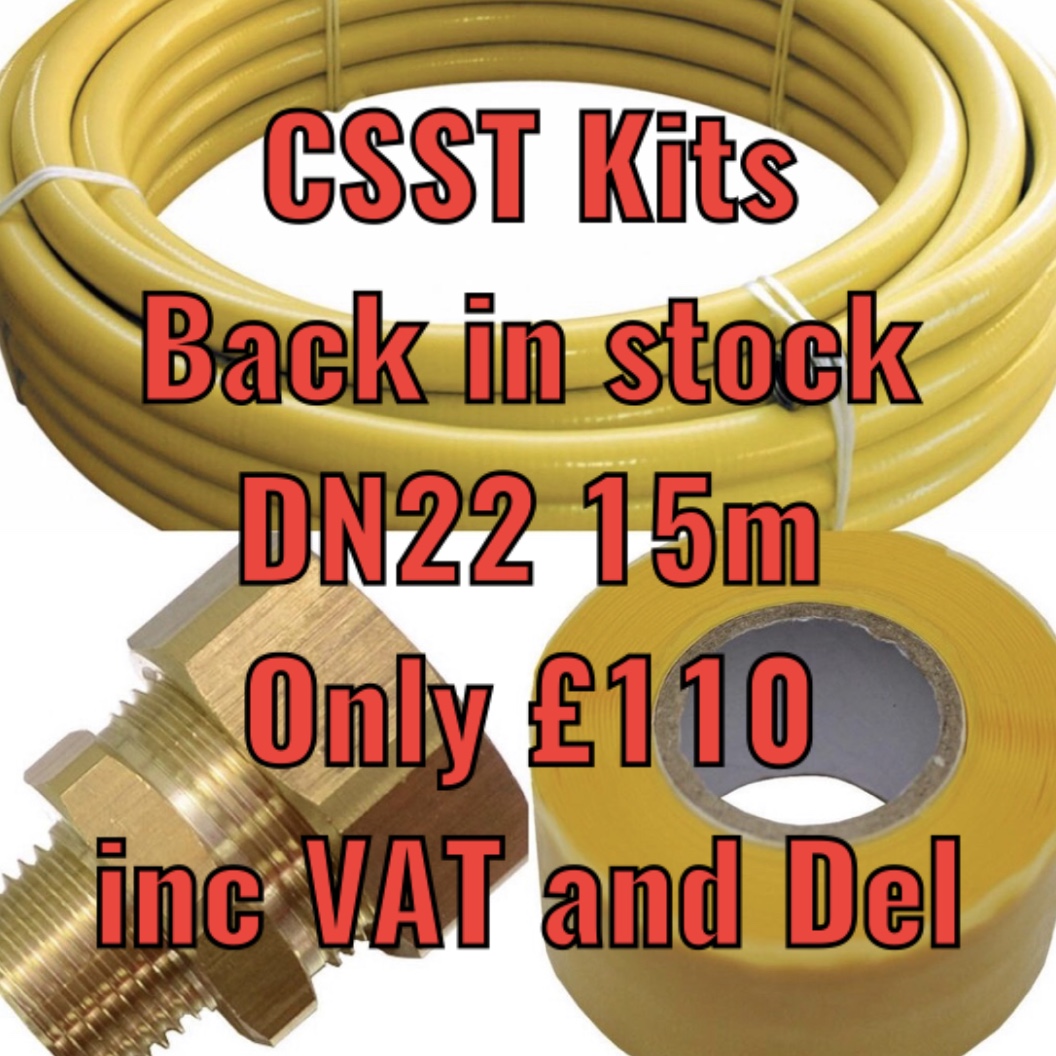 Merry Xmas - CSST - Installer/Contractor Kits are now back in stock. 

Kits include
1x Length of corrugated stainless steel tube (CSST) 
2x Brass male adapter fittings 
1x Roll of self-amalgamating tape 

The very popular DN22 - 15m kit is only £110

ebay.co.uk/itm/3131194187…