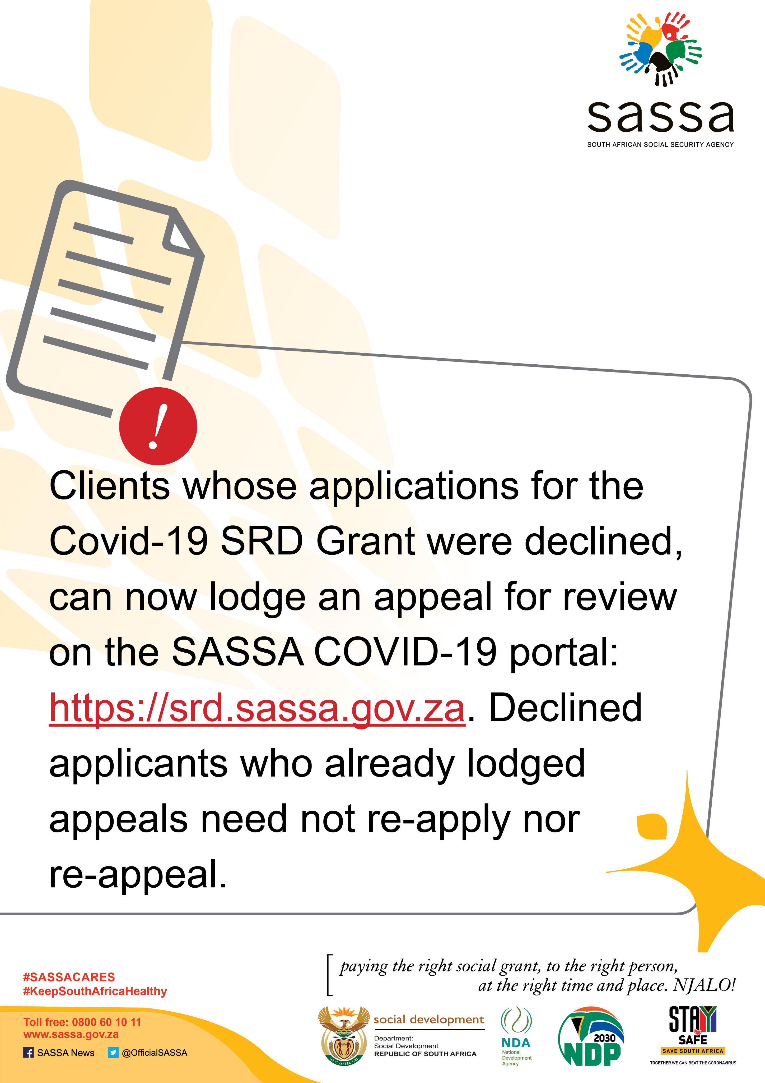 SASSA on X: &ldquo;Clients whose applications for the Covid-19 SRD Grant 