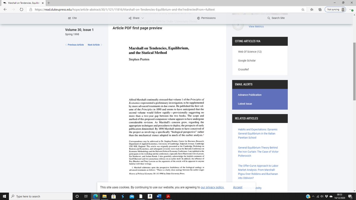 Stephen Pratten on Alfred Marshall.  https://read.dukeupress.edu/hope/article-abstract/30/1/121/11816/Marshall-on-Tendencies-Equilibrium-and-the?redirectedFrom=fulltext