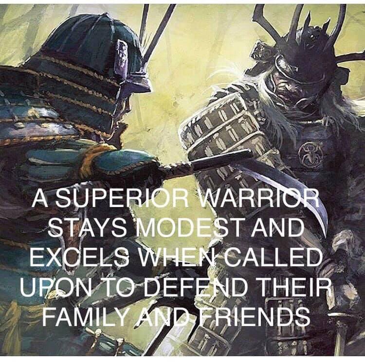 A SUPERIOR WARRIOR STAYS MODEST AND EXCELS WHEN CALLED UPON TO DEFEND FAMILY AND FRIENDS- BE THAT WARRIOR. #jitsufoundation #jitsu #thejiujitsufoundation