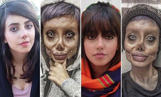 santa_banta's tweet photo. Iranian Teenager Who Morphed Her Photos to Look Like 'Zombie' Angelina Sentenced to 10 years in Jail! https://t.co/ezDSQrj6Rb #makeup #photoshop #zombieversion #AngelinaJolie #trendingnews #downloads #santabanta #newsmaker https://t.co/cW959idtqd