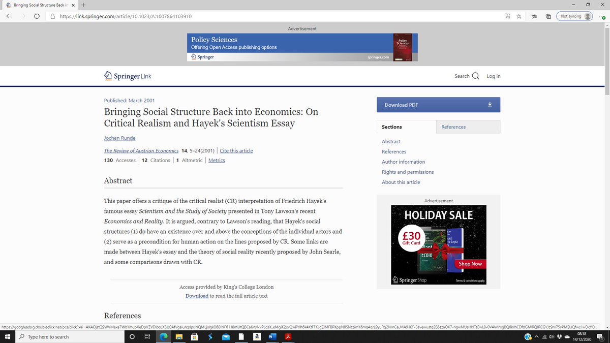 Jochen Runde on Hayek:  https://link.springer.com/article/10.1023/A:1007864103910