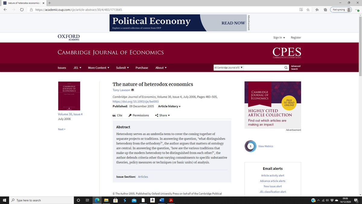 Tony Lawson on the nature of heterodox economics.  https://academic.oup.com/cje/article-abstract/30/4/483/1713645