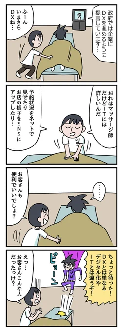 最近よく聞く言葉「DX」についてマンガにしてみました!!!!!!!!! 

「DX」って単なる「IT化」とはどう違うの? マンガで分かるスモールビジネス用語|スモビバ!
https://t.co/1HIprv5ehy 