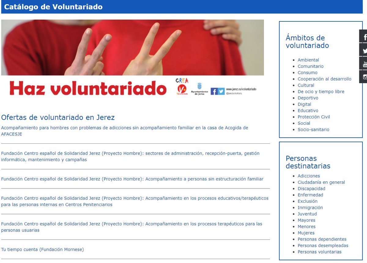 ¿Conoces el catálogo de voluntariado de Jerez? Entra en la web y encontrarás numerosas opciones para iniciar tu #voluntariado en entidades de nuestra ciudad. jerez.es/webs_municipal…

#Hazvoluntariado