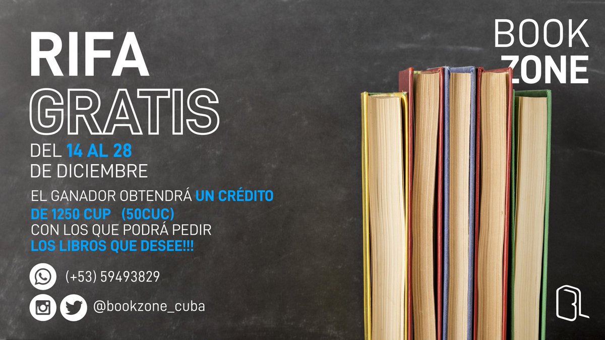 ¡¡¡Hola!!! Estámos rifando $1250 cup ($50 CUC) en libros 📚 *totalmente gratis* ! 🤩

Sigue el próximo link para saber más! 👇

wa.me/5359493829?tex…