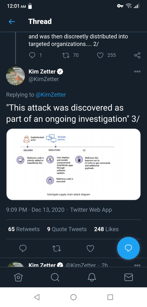 Possibly unrelated...But here is the info on the Microsoft hack...Part 1 https://www.fireeye.com/blog/threat-research/2020/12/evasive-attacker-leverages-solarwinds-supply-chain-compromises-with-sunburst-backdoor.html https://twitter.com/KimZetter/status/1338338099986714626?s=20