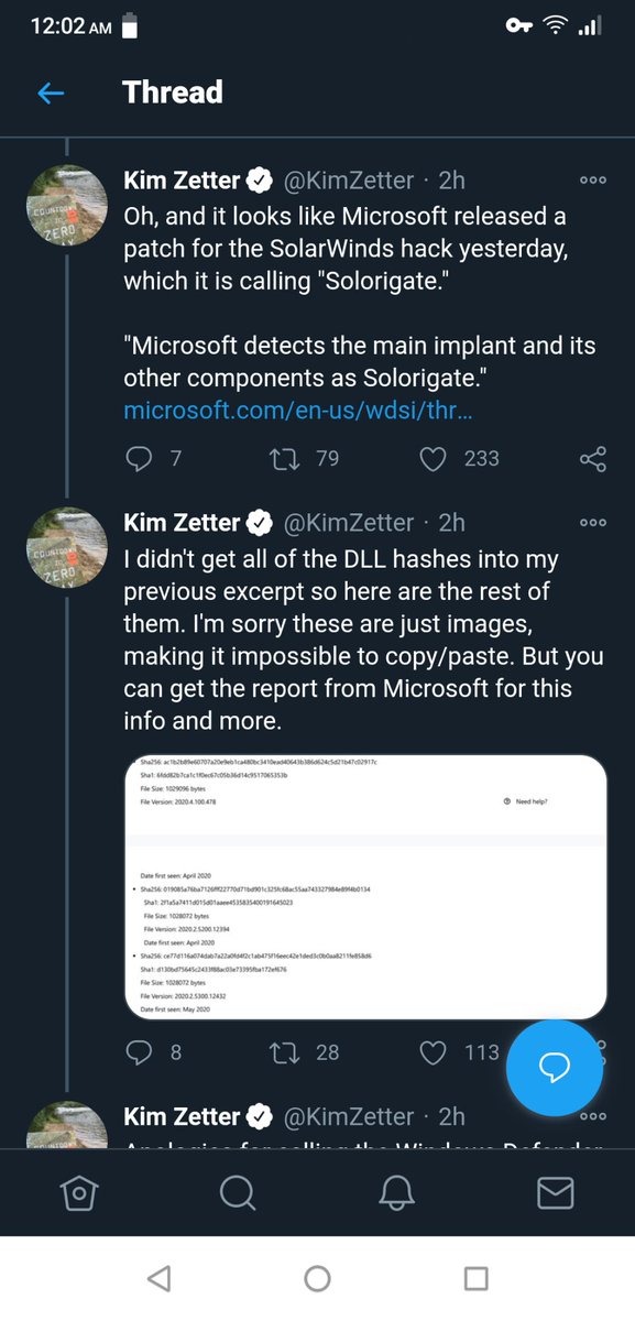 Possibly unrelated...But here is the info on the Microsoft hack...Part 2 https://www.fireeye.com/blog/threat-research/2020/12/evasive-attacker-leverages-solarwinds-supply-chain-compromises-with-sunburst-backdoor.html https://twitter.com/KimZetter/status/1338305089597964290?s=20