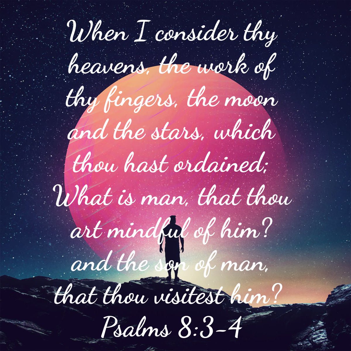 josephablo1's tweet photo. When I consider thy heavens, the work of thy fingers, the moon and the stars, which thou hast ordained;  What is man, that thou art mindful of him? and the son of man, that thou visitest him?
Psalms 8:3-4 KJV

https://t.co/LB8G1A79mG https://t.co/WnP4AByeVR
