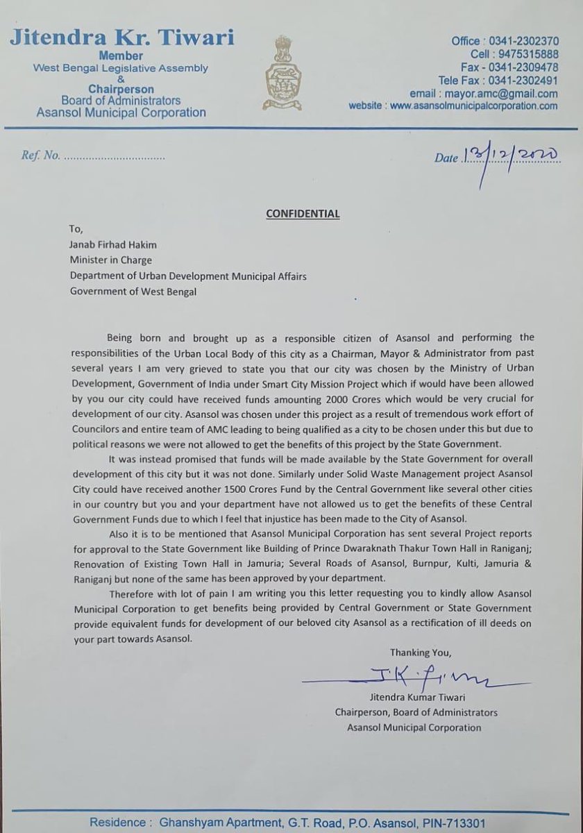 amitmalviya's tweet photo. Asansol Mayor and TMC MLA Jitendra Tiwari openly accuses Mamata Banerjee’s government of depriving Asansol of central funds and impeding its development as a Smart City. He also calls out Pishi for false promises and unfulfilled projects.

Every urban centre in WB is suffering... https://t.co/fEgkq9D44c