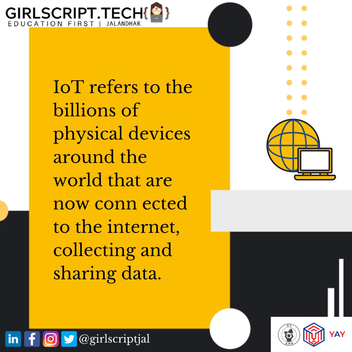 GirlScriptJal's tweet photo. As the Internet of things advances, the very notion of a clear dividing line between reality and virtual reality becomes blurred, sometimes in creative ways. 
#girlscriptjalandhar #learning #iot #internetofthings #motivationalmonday #learning #educationfirst #technicalpost #techn https://t.co/WA7sD7ZzjB
