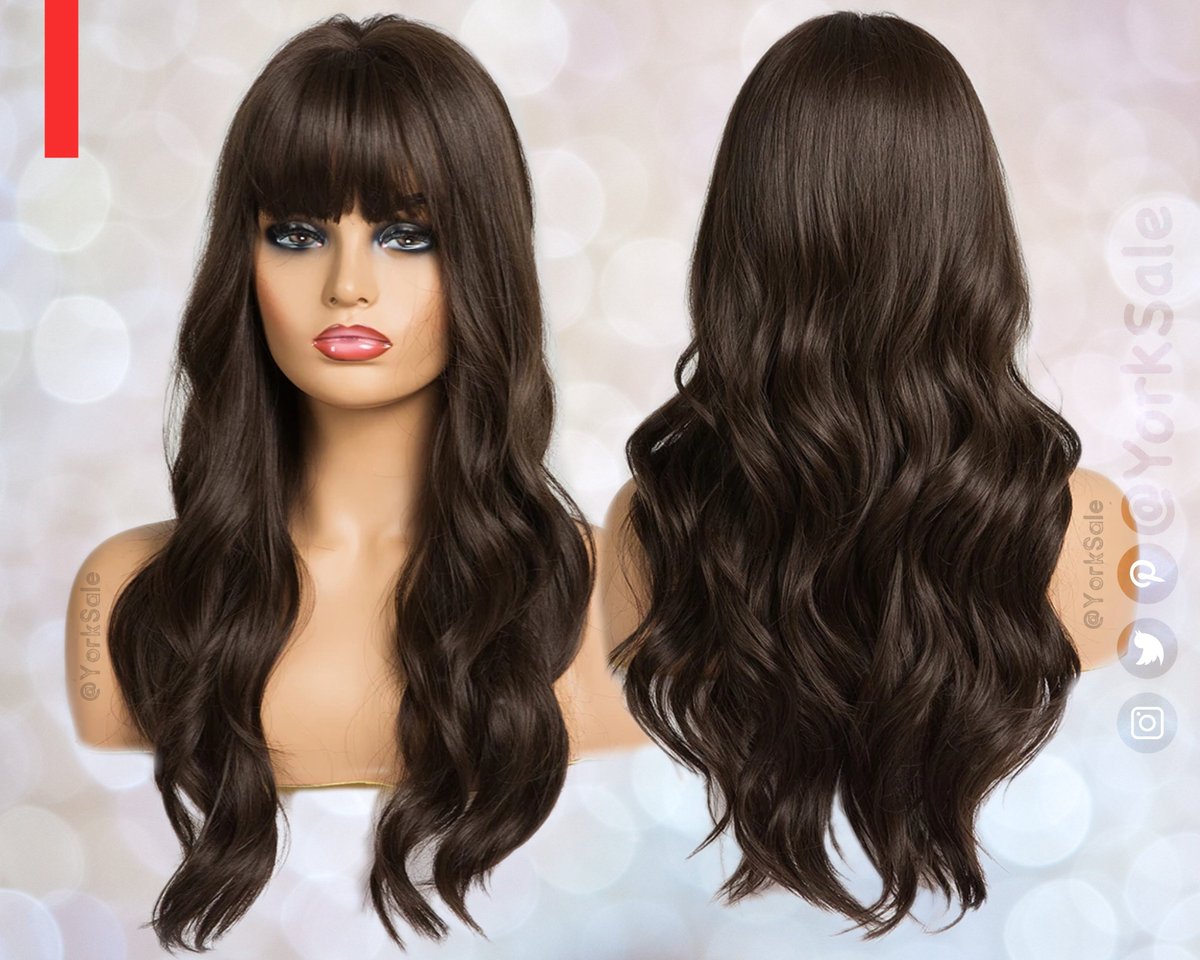 yorksale's tweet photo. Dark Brown Long Synthetic Wig | Natural Looking No Lace Front Wig With Bangs | Water Wavy | Heat Resistant https://t.co/z9dbboYg8l #black #brown #longhair #christmasgift #wigsforblackwomen #wigsforwhitewomen #naturalwavywigs #naturalhairwig #curlywig https://t.co/GMKz15MBEP