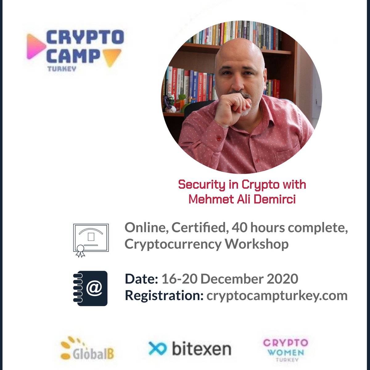 gmbilisim's tweet photo. Our CEO, Mehmet Ali Demirci will be one of the keynote speakers in #cryptocampturkey event! Don't miss it! 16-20 December 2020. #gminformatics #cryptocurrency #cybersecurity #walletsecurity #exchangesecurity #ceh @cryptocamptr For registration (Turkish): https://t.co/053i3fa0br https://t.co/T6XjTpuG1a