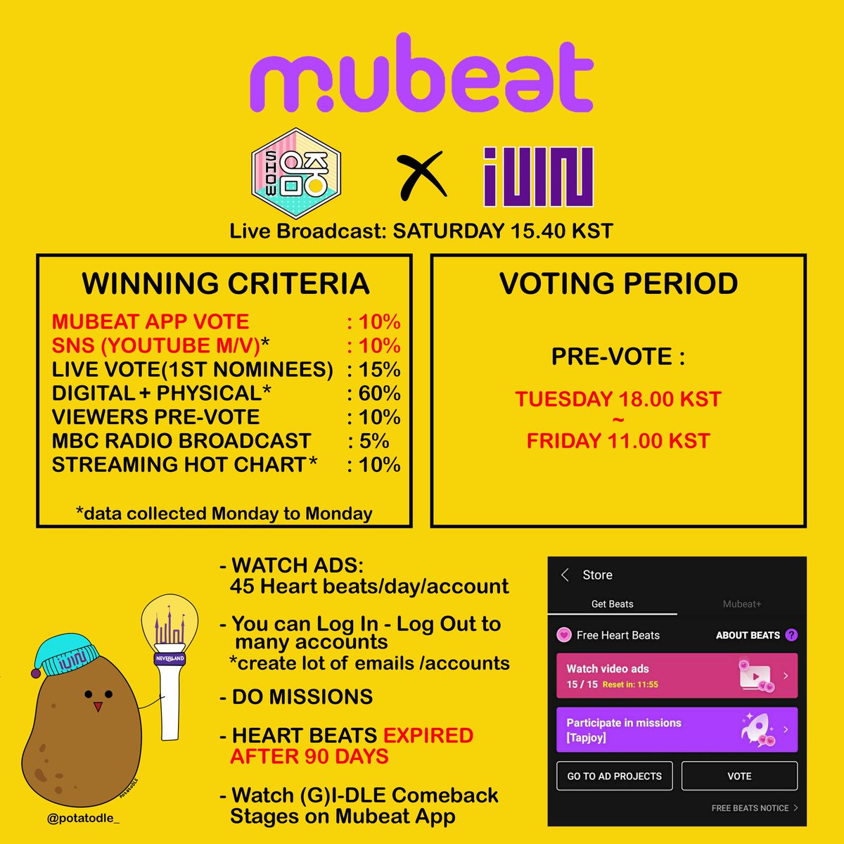Have mubeat, starplay, who's fan/mwave app, idol champ downloaded. You'll need these apps to vote for  @G_I_DLE during the comeback! Follow the guide below. Guide:  @potatodle_ #여자아이들  #GIDLE
