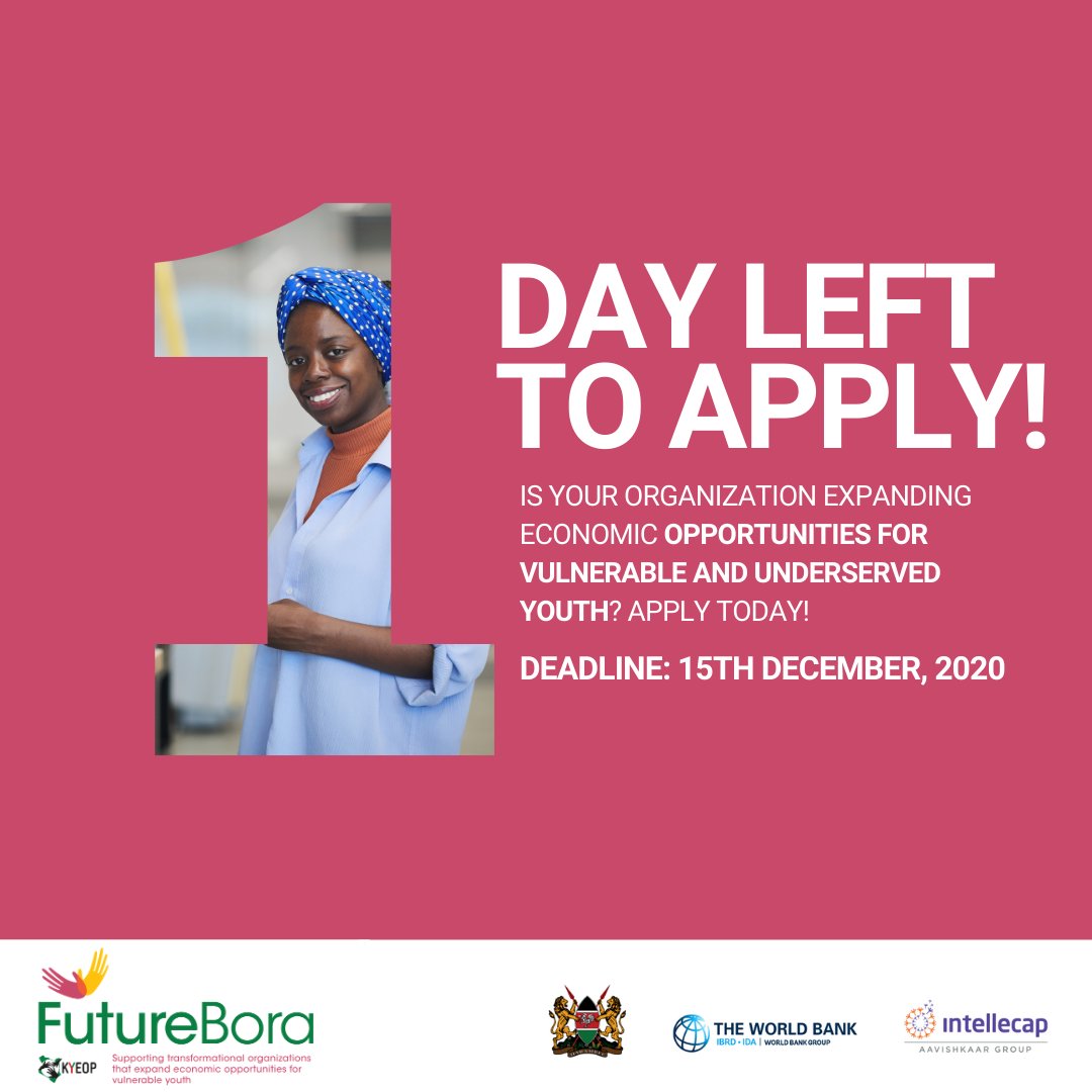 FutureBora's tweet photo. Only 1 day to go, write to us on: contact@futurebora.go.ke, we want to hear from you. #FutureBora is seeking organizations who are expanding economic opportunities for vulnerable Kenyan youth. Apply now:  https://t.co/ezaejIJrzV
@nadia_abdalla_ @MoICTKenya @Kenya_NI_Mimi https://t.co/5ESNsgyyU1