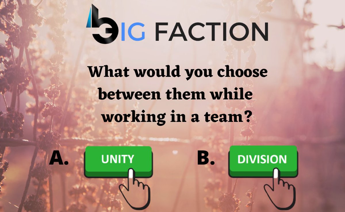 FactionBig's tweet photo. What would you choose between them while working in a team ?
#Team #teamwork #teambuilding #GuideToGreatness #goselfmade #selfdevelopmentgoals #development #leadership #leader #Official #fighter #unity #PowerOfUnity #strength #positivity
Big Faction https://t.co/5le7ZujQ6C