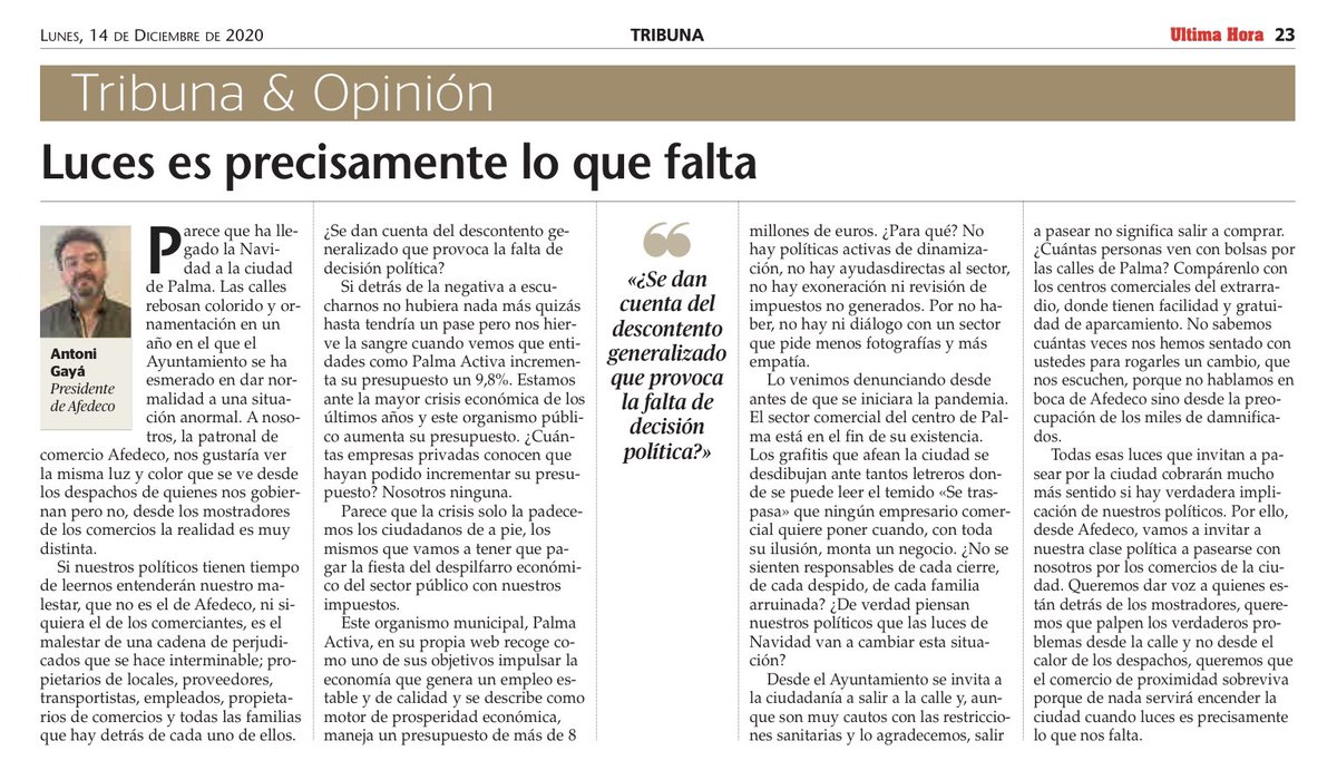AFEDECO's tweet photo. Porque no hablamos desde AFEDECO sino desde la preocupación de los miles de damnificados; propietarios de locales, proveedores, transportistas, empleados, propietarios de comercios y todas las familias que hay detrás de cada uno de ellos.
Artículo de @AntoniGaya en @UHmallorca https://t.co/cG0rKDb3PQ