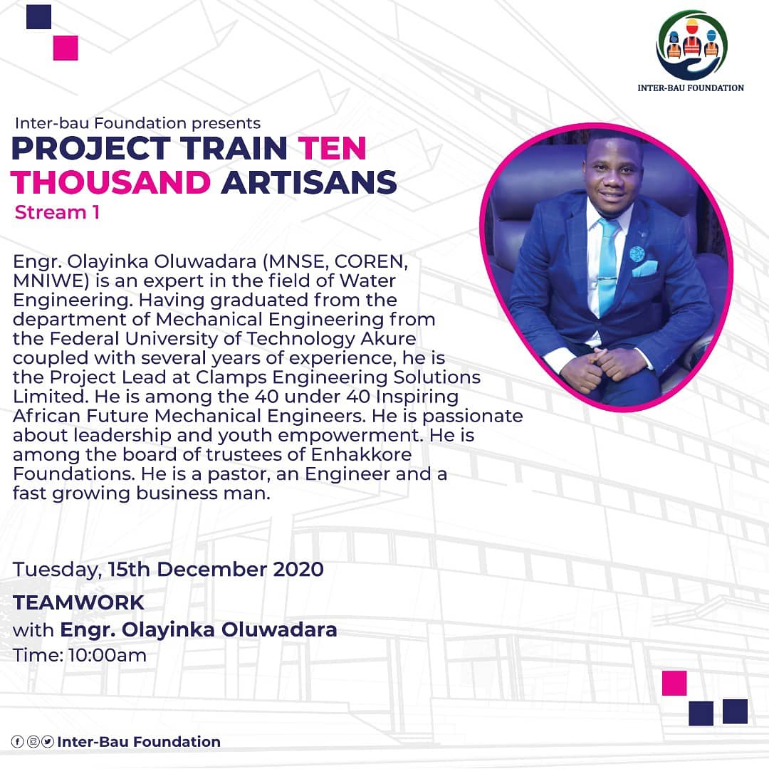 InterBauFDN's tweet photo. It's Yay day! PTTA stream 1 kick-starts today!! Meet some of our facilitators...#interbaufoundation
#interbauconstruction
#employment
#youthemployment
#construction
#womeninconstruction
#constructionindustry
#training
#capacitybuilding
#financialfreedom
#PTTA #Nigeria #SDGs https://t.co/4GZPxlTg7P
