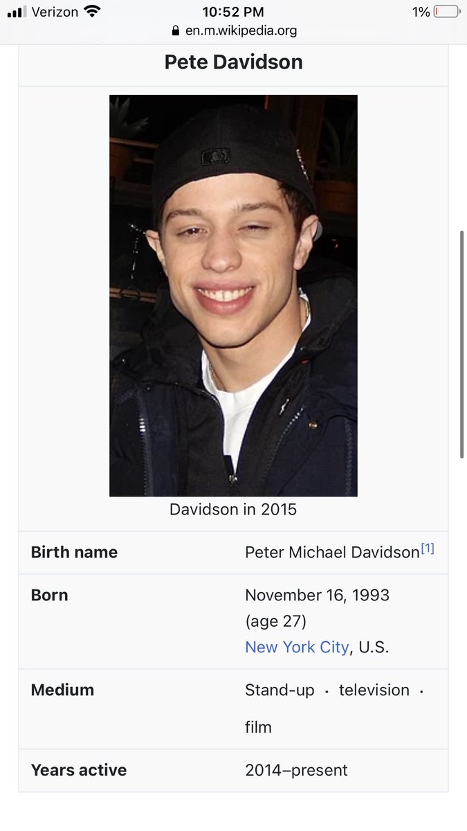 sadierhea01's tweet photo. Wikipedia really did Pete Davidson so dirty https://t.co/lKQo58UAkB