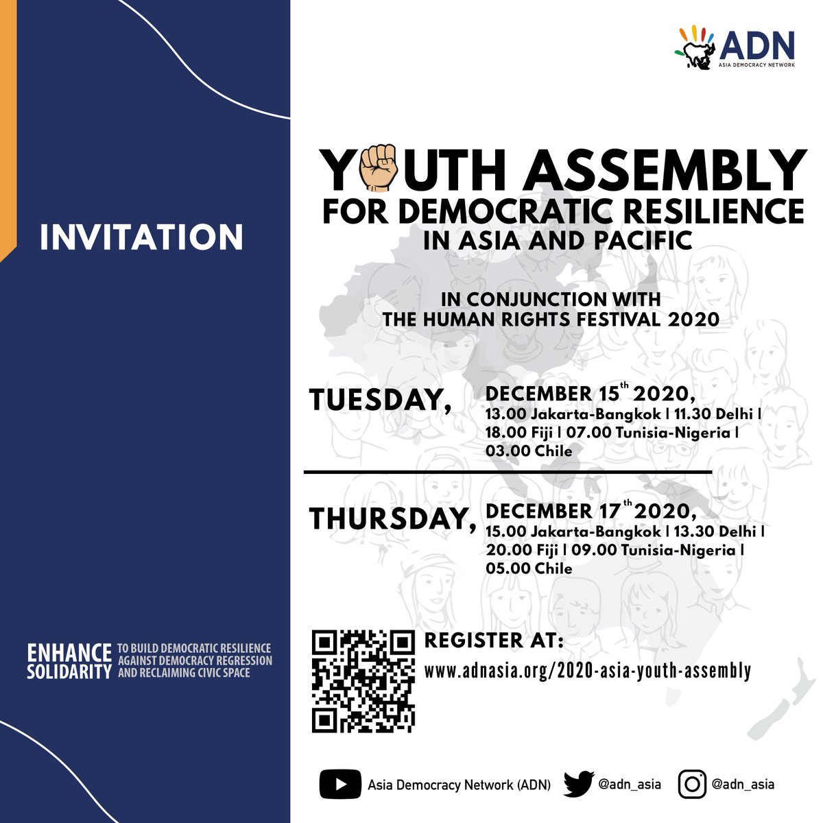 TOMORROW --> Join @adn_asia for their Asia Pacific Youth Assembly 2020 on December 15 &amp; December 17 for a conversation with youth leaders on how they are keeping up the momentum for their pro-democracy movements at national &amp; regional levels. 

Register 👉 https://t.co/tHzosDwvvF 