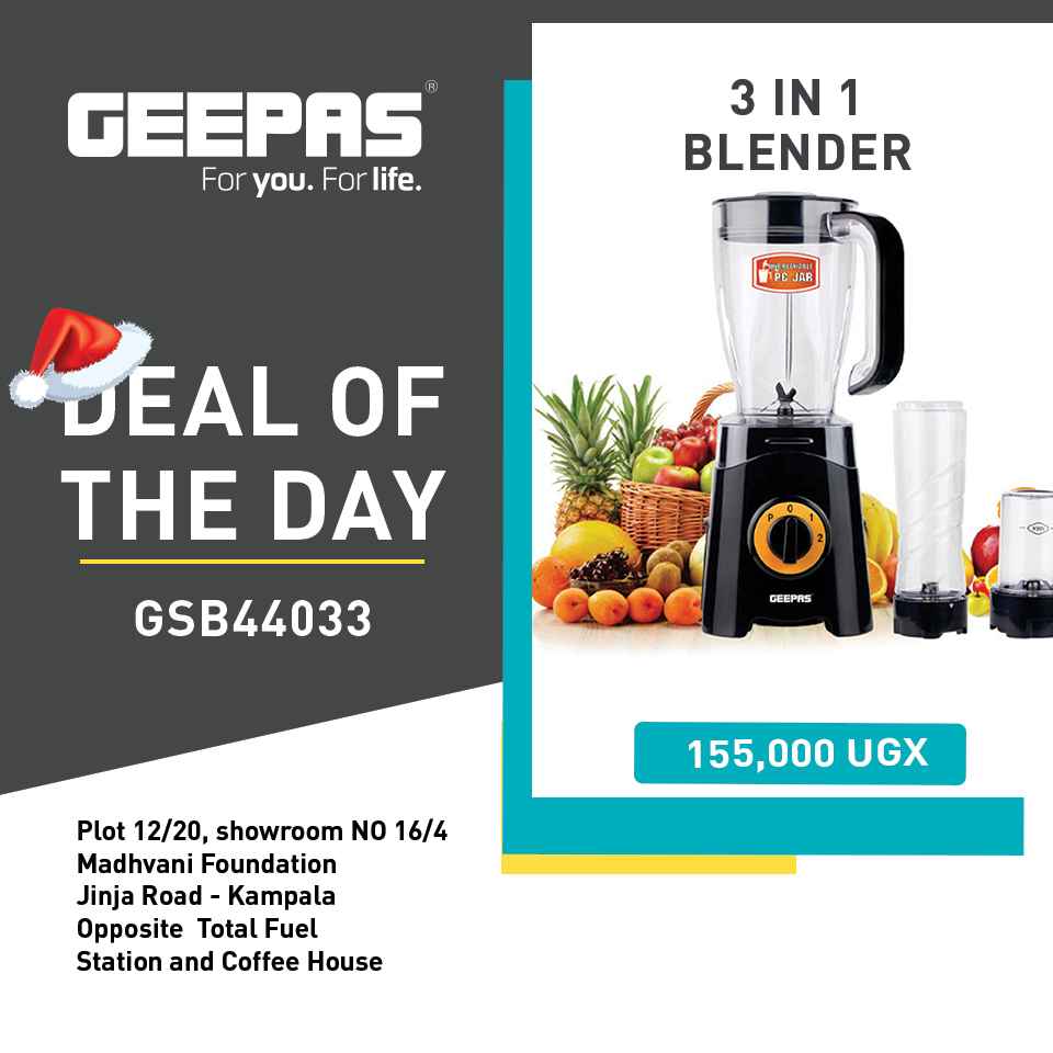 GeepasUganda's tweet photo. Our deal of the day is GSB44033 - 3 IN1 BLENDER - UGX 155,000. #Geepas #electronics #geepasuganda - Geepas https://t.co/IbdjnaDelY
