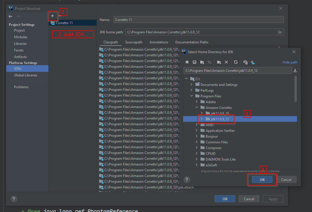 GreyBearStudio1's tweet photo. @janifer @udemy If not, then Click on Edit, then a little plus sign at the top of the panel. After that "Add JDk..." option and you need to select the folder where the JDK is installed, and click OK. Most of the times it's in the Program Files, like in the picture. https://t.co/VFHYAbIgjQ