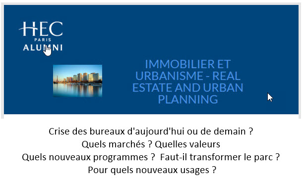 Crise des bureaux d'aujourd'hui ou de demain ?
Le Groupement HEC Immobilier organise un débat en ligne, demain mardi 15 décembre 2020 à 18h45, pour évoquer l'impact de la crise sanitaire sur les bureaux. 
Inscription et programme complet à 
hecalumni.fr/group/immobili…
