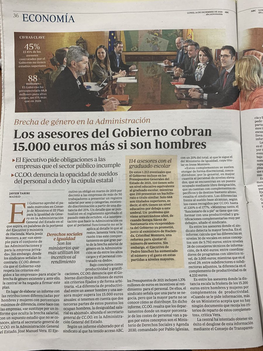 Impresionante el dato que publica hoy <a href="/abc_es/">ABC.es</a> Nada menos que hay 114 asesores del Gobierno que solo acreditan el graduado escolar (y 210 bachillerato)
Y yo me pregunto: sobre qué asesoran estás personas con salarios que muchas veces superan los 60.000€ al año?
#dedazo