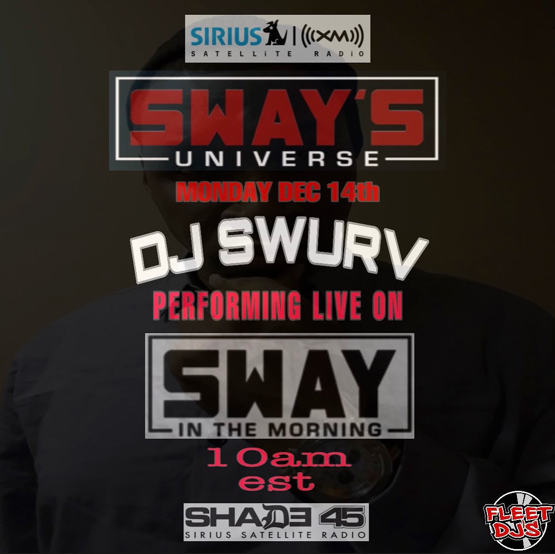 Monday Dec 14, 2020 10am est. 
DJ SWURV A.K.A @swurvhittz Spinning On @swayinthemorning @swaysuniverse @realsway @shade45 @anrroom @siriusxm @fleetdjs #fleetnation #fleetdjs #nyfleetdjs #bxnyc #djlife #mixer #ranedj #pioneerdj #phasedj #djlife #turntablism #musicislife