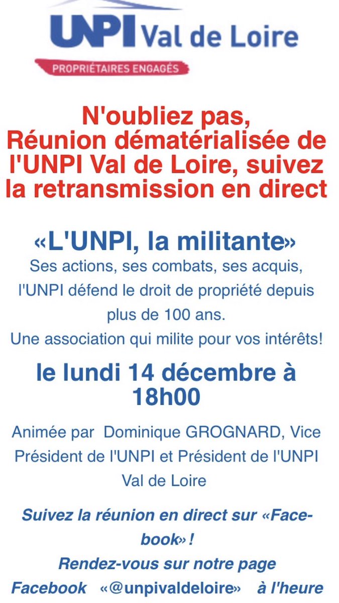 📍C’est aujourd’hui à 18h sur Facebook live:
📍Le combat des Propriétaires
<a href="/DeUnpi/">UNPI VAL DE LOIRE</a> 
<a href="/UNPI_FR/">UNPI France • 35 millions de propriétaires</a> 
<a href="/jplarger/">Jean-Philippe Larger</a> 
<a href="/PierreChevillar/">Pierre Chevillard</a> 
<a href="/AlexHottiaux/">Alexandre</a> 
<a href="/AlexandreJean37/">🅰️𝐥𝐞𝐱𝐚𝐧𝐝𝐫𝐞 𝐉𝐞𝐚𝐧</a> 
<a href="/NeilNarbonne/">Neil Narbonne</a> 
<a href="/charlottenapons/">Charlotte-PONS</a> 
<a href="/NicolasPeycru/">Nicolas Peycru</a> 
<a href="/PierreHautus/">Pierre Hautus</a> 
<a href="/N_Lecaussin/">Nicolas Lecaussin</a>