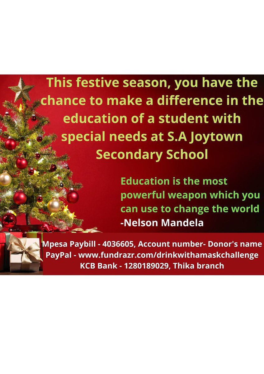 JoytownSchool's tweet photo. ‘Tis the season!!!
You have the chance to improve the educational experience of a student with special needs at S.A. Joytown Secondary Joytown and make their stay in school more comfortable and productive. This festive season, let’s invest in education. https://t.co/aKy79MTXV4