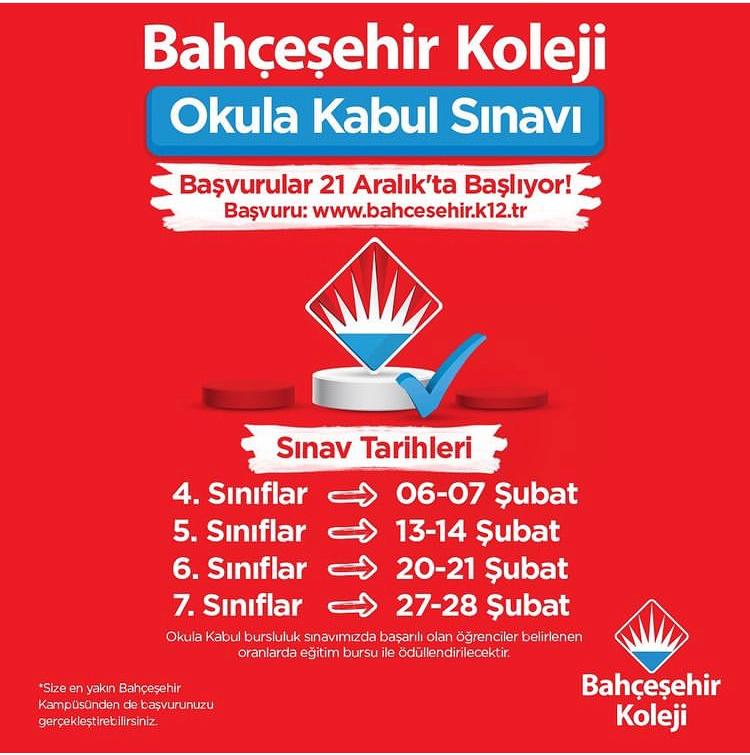 🎯Hayal ettiğin geleceğe doğru yerden başlamak #SeninTercihin

Bahçeşehir Koleji “Okula Kabul Sınavı” Başvuruları 21 Aralık’ta Başlıyor!

📍Başvurular, tercihinize göre online veya kampüslerimizden yüz yüze gerçekleşecektir. 

#bahçeşehirkoleji