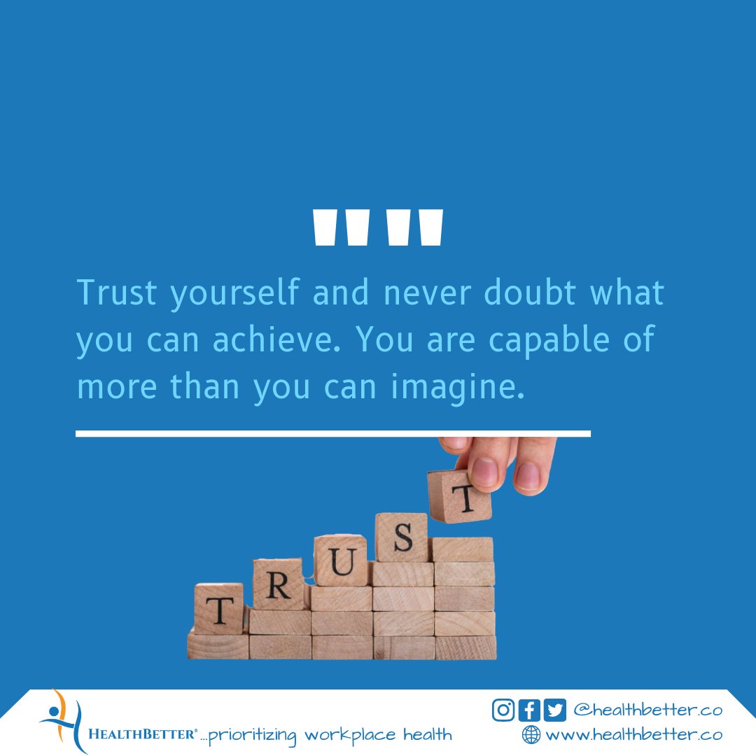 healthbetterng's tweet photo. Start this week by trusting yourself to get things done!
#healthbetter #healthierlifestyle #healthybehavior #employeehealth #healthrisks #wellnessprogram #wellness #employeehealthandwellness #workbetter #worklife #workplacetherapy https://t.co/7gKO2KD294