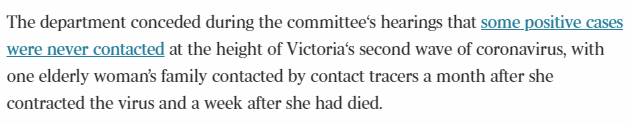 . @rachelbaxendale actually links to another article, naturally it mentions that some positive cases were never contacted but makes no mention of this lady whose family were allegedly contacted after her passing. Where is the evidence?!  #auspol  #thisisnotjournalism  #springst