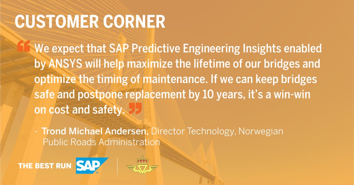 aliciatillman's tweet photo. I'm all for safety, especially for the roads we cross! Really cool case study between @SAP and the Norwegian Public Roads Administration using #IoT sensors and digital twin technology to make Norway's bridges safer! https://t.co/fKLY3bryyz #CustomerCorner https://t.co/kz7Z3Xlvmw