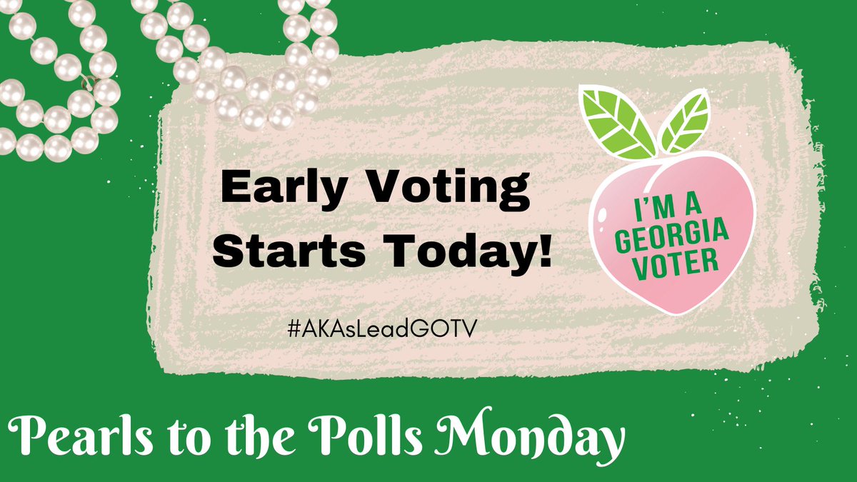 AKAsLEADGA's tweet image. Today is the beginning of Early Voting in Georgia! Find a polling location near you! 🗳📫 sos.ga.gov/index.php/elec… 
Text 8 Georgia Voters and make sure they Vote Today!🍑
Send voting pictures to GAVote1908@gmail.com💕💚
#AKAsLead #AKAsLeadGA #Back2ThePollsGA #PinkBootsOnTheGround