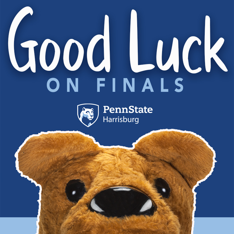 PSUHarrisburg's tweet photo. Wishing our students good luck on your finals this week! https://t.co/QAh3oivnt2