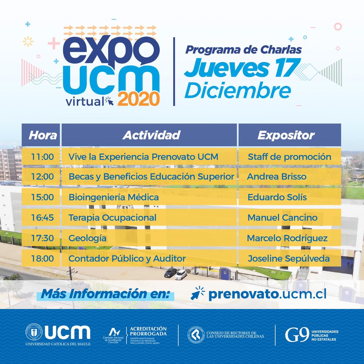 #EXPOUCM para quedar completamente informado de las carreras de <a href="/ucatolicamaule/">U.Católica del Maule</a> 16, 17 y 18 de #diciembre #EducacionSuperior #Universidad prenovato.ucm.cl #Educación #Salud #Ingeniería #Ciencias #Agronomía #Medicina #Religión #Filosofía #CienciasSociales #Economia
