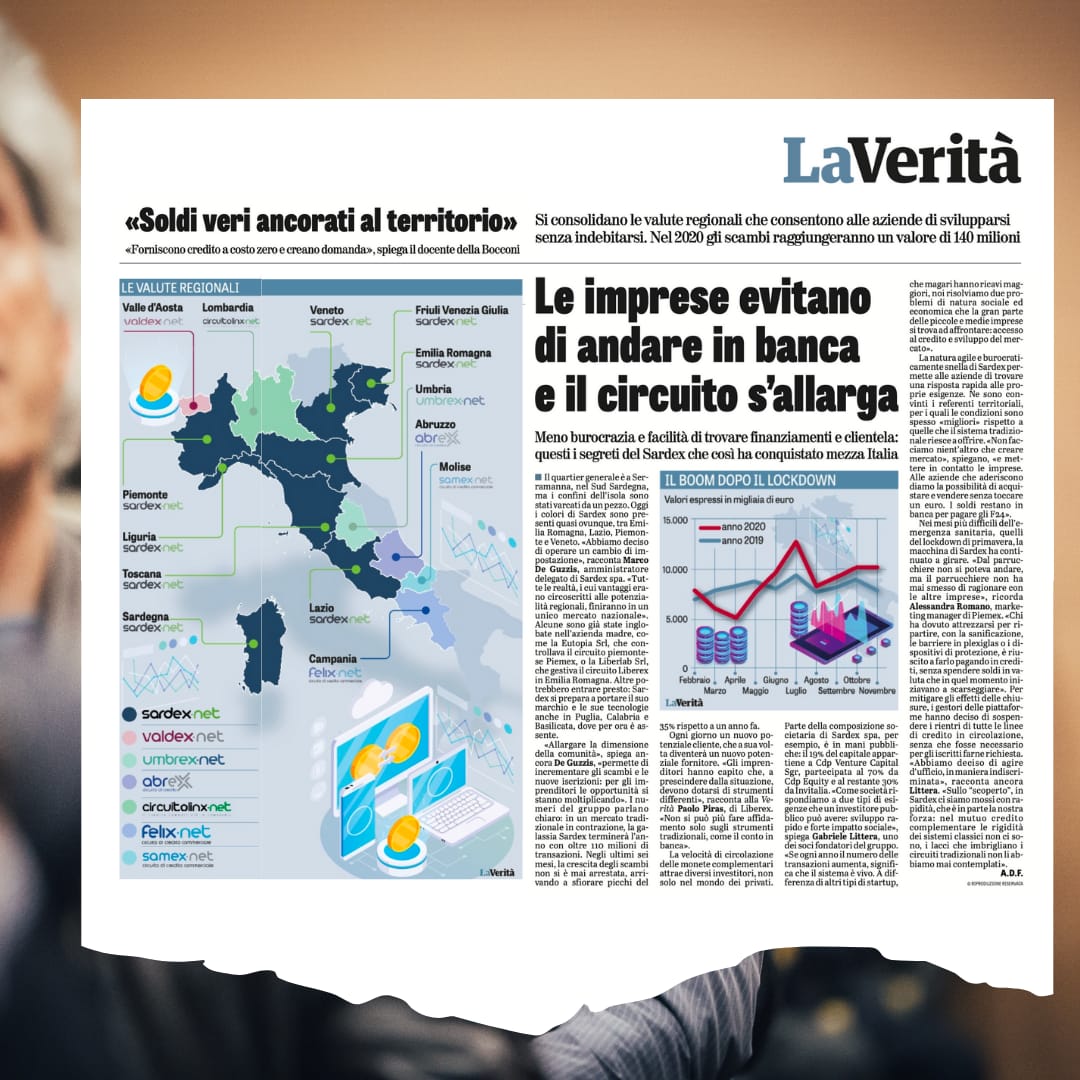 Sardexnet's tweet photo. 🟢 «Allargare la dimensione della comunità permette di incrementare gli scambi e le nuove iscrizioni: per gli imprenditori le opportunità si stanno moltiplicando»
📌 Così l'AD #Sardex Marco De Guzzis racconta al quotidiano @LaVeritaWeb i benefici del Circuito per le pmi 👇 https://t.co/FcBwSS6b53