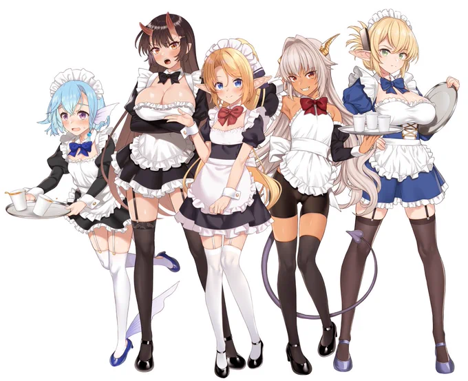 メイド5人描き終わったので並べてみました 