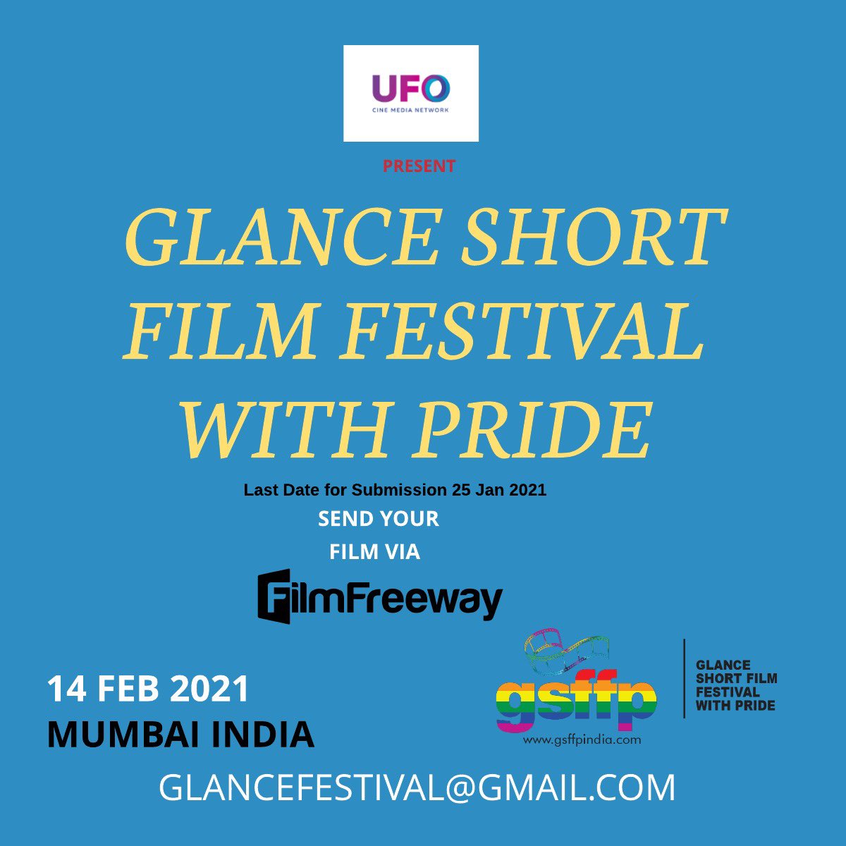 Dear all filmmaker, We are invite to participate you with your film LGBT 🏳️‍🌈 content film 🎥  to Glance Short Film Festival
LGBT News #lgbtindia #lgbtfilms #LGBTFilmFest #LGBTFilmFestival #filmmaking #festiveseason #festivaloflights2021 ⁦<a href="/UFOMoviez/">UFO Cine Media Network</a>⁩

filmfreeway.com/GLANCESHORTFIL…