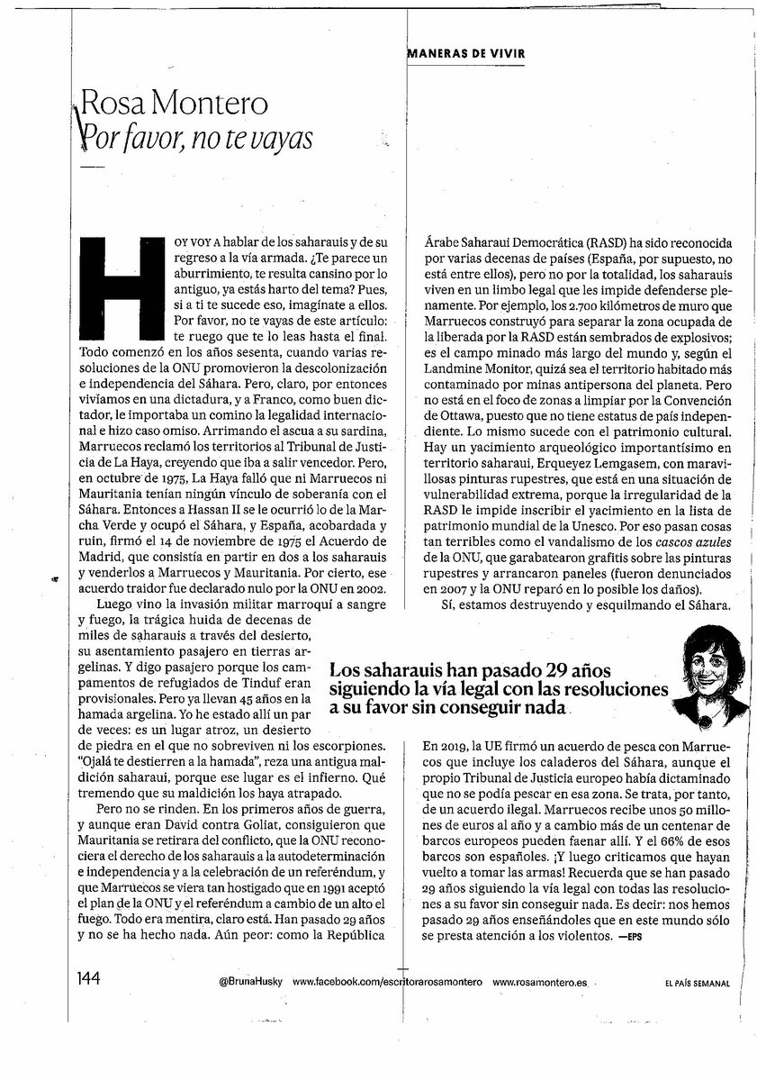 LigaProDDHH's tweet photo. Interesante artículo de Rosa Montero, sobre el Sahara Occidental. Rosa gracias en nombre de la Liga Española Pro Derechos Humanos y en el mío propio. https://t.co/vWkJaDmpZE