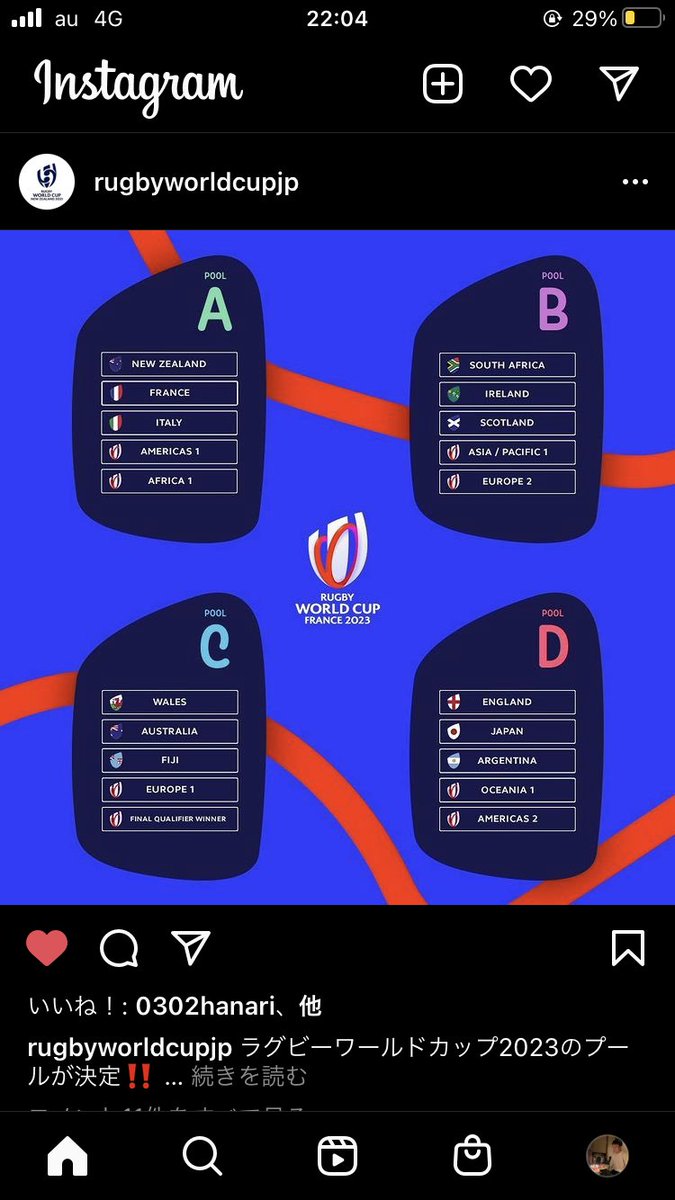 プールBが鬼やな

いうてアルゼンチン普通に強いから侮れんけど

#rugbyworldcup2023France