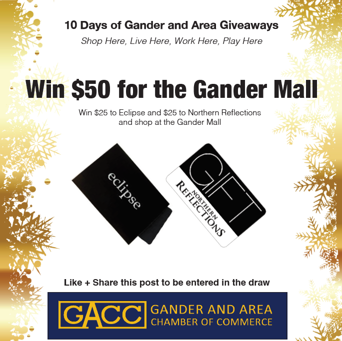 gandercommerce's tweet photo. Today @gandercommerce kicks-off its "10 Days of Gander and Area Giveaways". Like and share the Gander and Area Chamber of Commerce | Facebook. Thanks to local area businesses for supporting our #ShopLocal campaign. Today's prize sponsored by Gander Mall. https://t.co/NL6okYSmxX