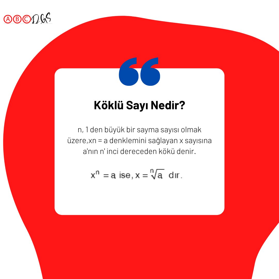 abcDGS2021's tweet photo. Köklü Sayı Nedir? 

#abcgds #matematik #dgsmatematik #dgs2021 #dgstayfa #dgs2021hazırlık https://t.co/UCxgLtb1Hj