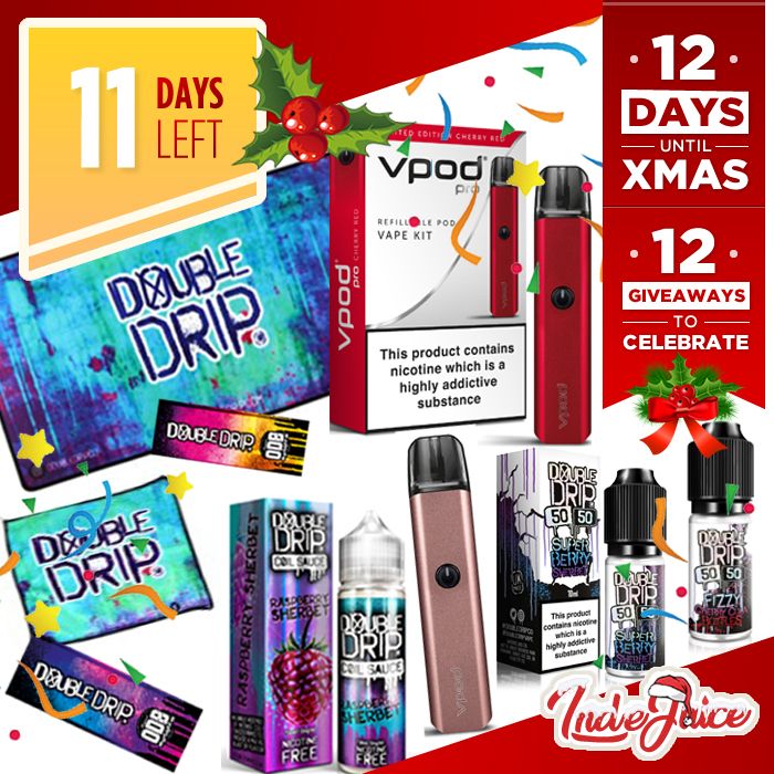 Day 2/12 XMAS Giveaways! <a href="/IndeJuice/">IndeJuice</a> <> <a href="/vapouriz/">Vapouriz</a> are giving EACH of the 3 lucky winners 2 x VPOD PRO kit (Rose gold &amp; Red), Mats, Wraps and Juice!  

To Enter: 
1. Follow <a href="/IndeJuice/">IndeJuice</a> <a href="/vapouriz/">Vapouriz</a> 
2. Like this post 
3. leave us a comment/Retweet

Merry Christmas! 
#11DaysLeft