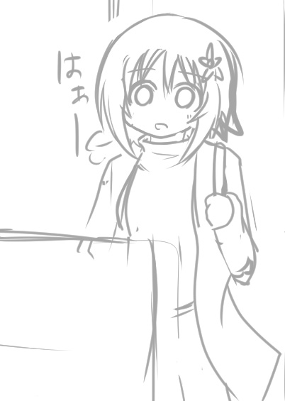 進捗:「Pさんと同棲生活中のかな子さん」描いています。 
