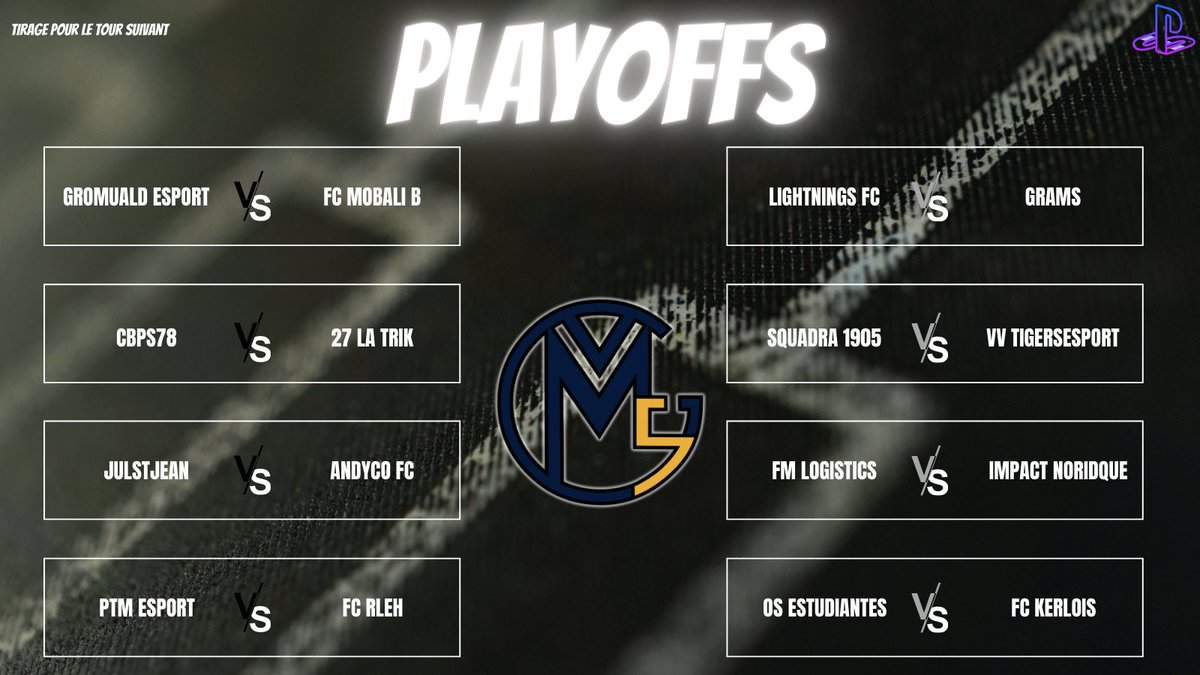 's tweet image. Voici le tirage des playoffs 🏆

Nous vous enverrons en privé les contacts des GM sur l'App GM5 ✅