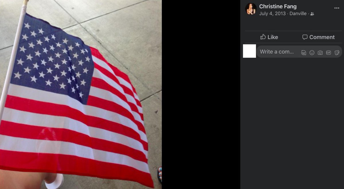 Christine Fang (Fang Fang) posing with the American Flag on July 4, 2013.