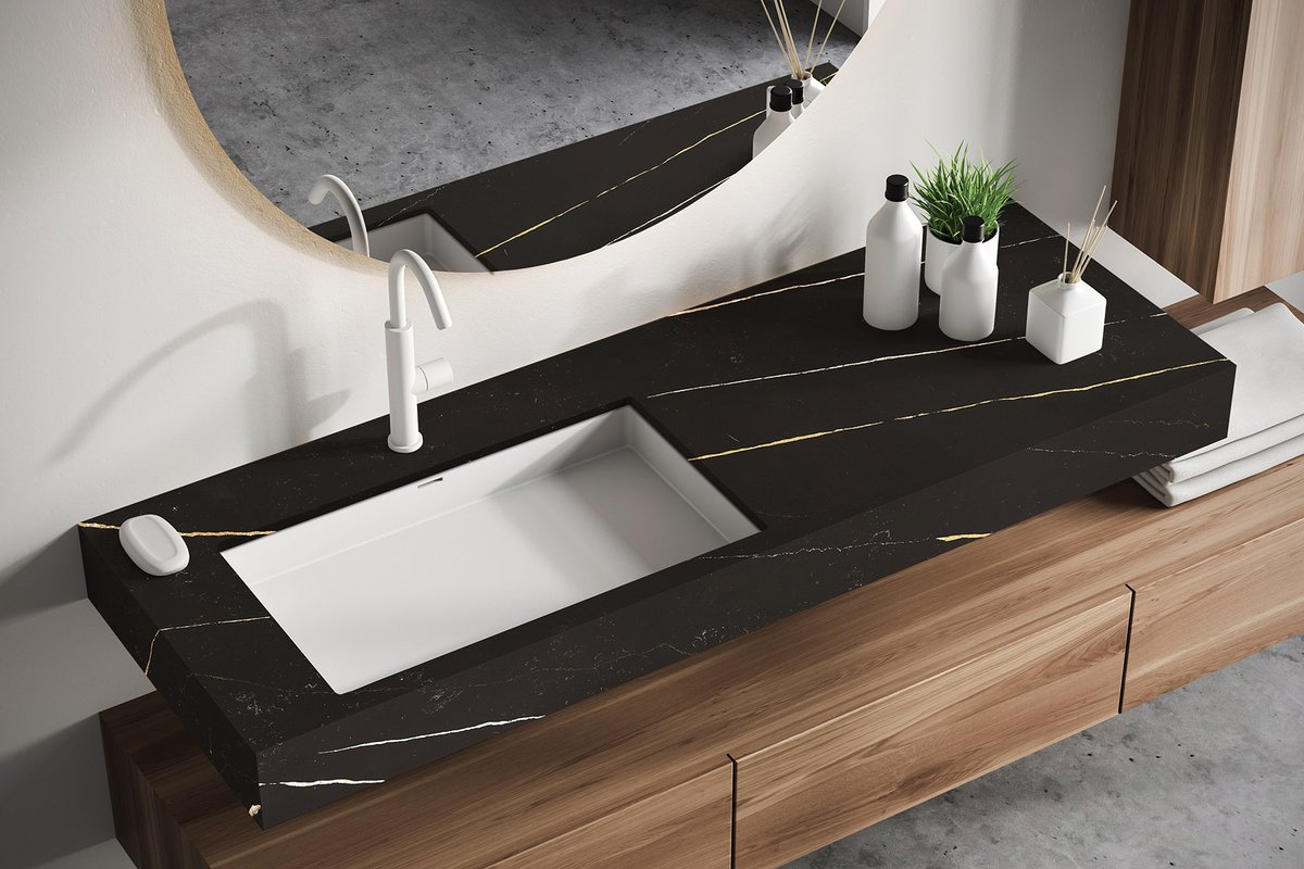 itakastone's tweet photo. #Designideas for your #dreambathroom? Here the perfect blend of comfort and elegance! Homer´s black background and its striking white and golden veins will capture anyone´s attention.
#marblelook #naturalmarble #interiorideas #madeinitaly #genuinequartz #italiandesign #bathroom https://t.co/WcIvHyTvVo